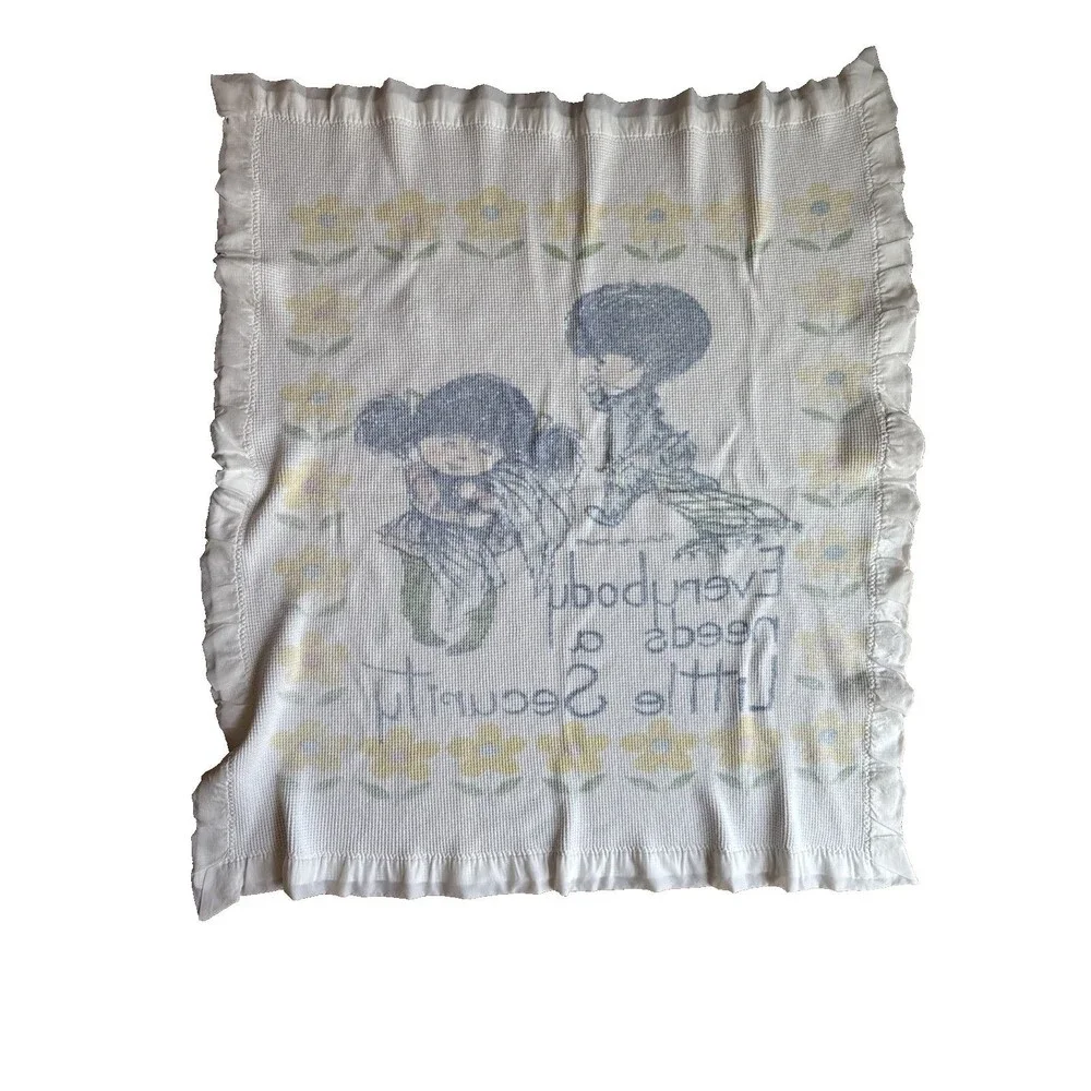 Thermal 1973 Waffle Baby Blanket Everybody Needs A Little Security Satin Trim